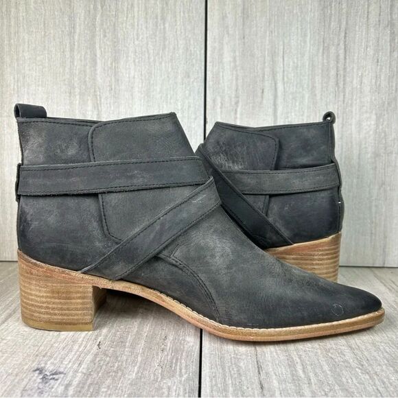 Free People Washed Black Leather Pointed Ankle Bootie Heel Women Size 7.5 EUR 38 - Picture 5 of 10
